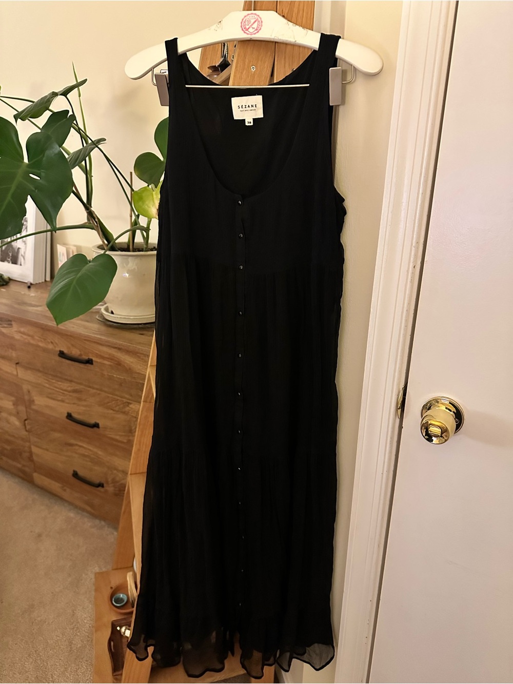 Sezane Black Sleeveless Button-Front Maxi Dress